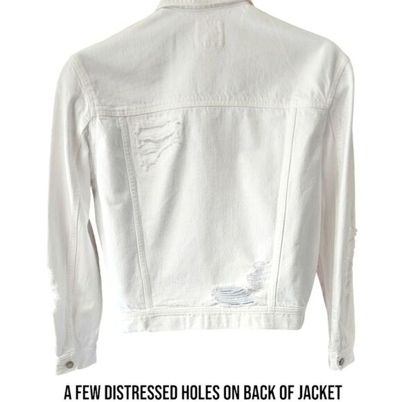 AMERICAN EAGLE White Ripped, Distressed, Cropped Denim Jacket Size Large - Picture 13 of 16